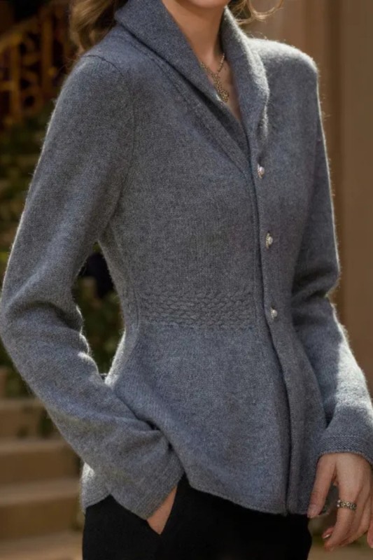 Women's Fashion Retro Lapel Solid Color Ruffle Sweater Coat Knitted Cardigan
