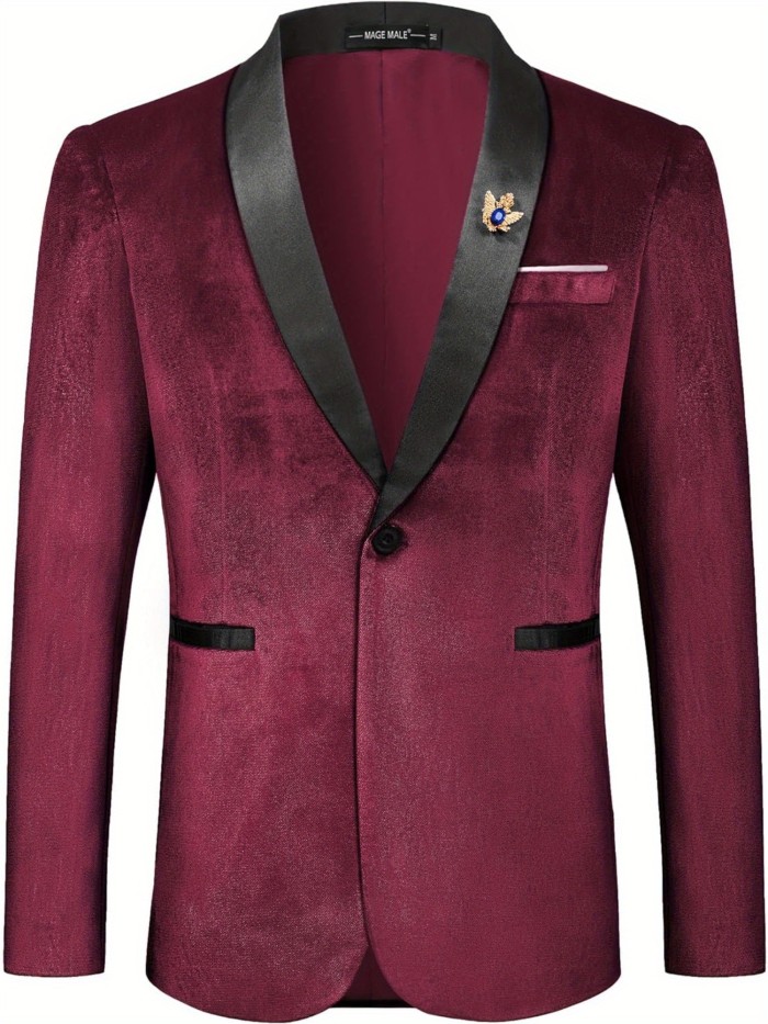Plus Size Velvet One Button MAGE MALE Men's Slim Fit Suit Blazer Shawl Lapel Dinner Prom Wedding Tuxedo Jacket