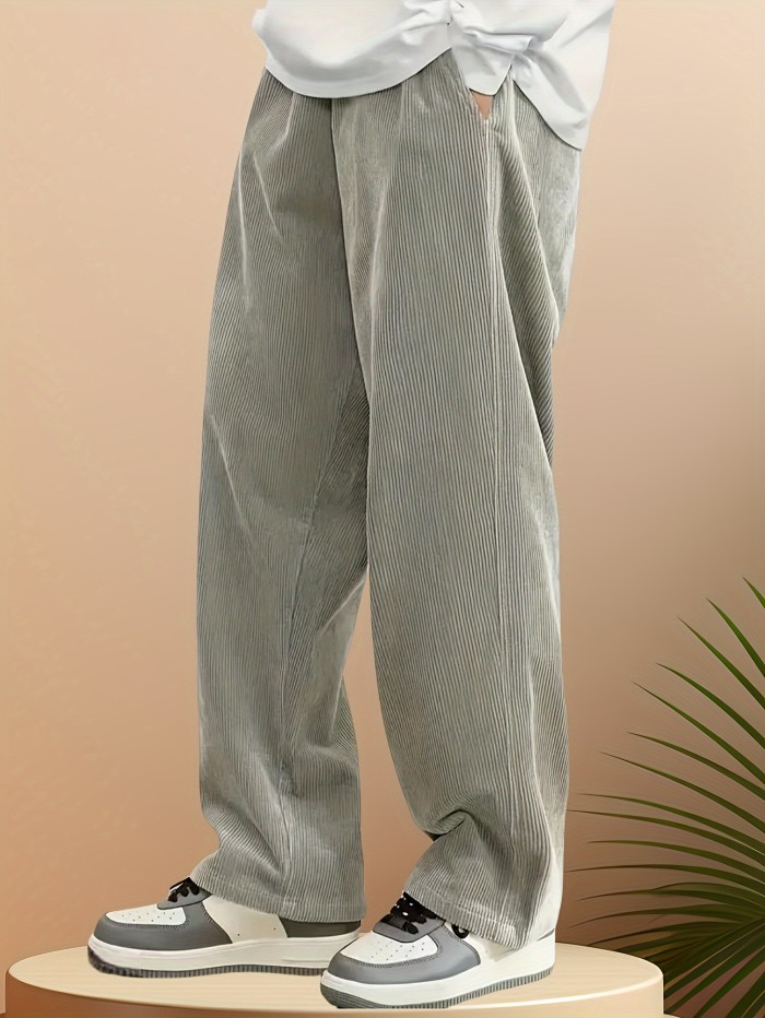 Men's Corduroy Joggers - Casual Drawstring Sweatpants with Pockets, Loose Fit for Spring\u002FFall