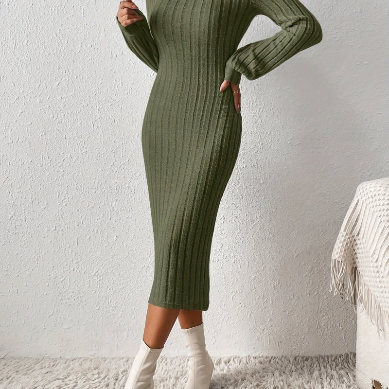 Elegant Long-Sleeve Turtleneck Bodycon Dress - Comfortable, Durable Knit for Chic Winter Style, Easy Maintenance