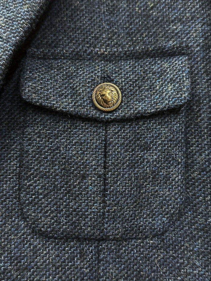 Men'S Tweed Blazer, Classic British Style, Casual Suit Jacket, Solid Color, Woven Fabric, Non-Stretch, Regular Fit, Long Sleeves, Spring\u002FAutumn Season, Pocket Detail, Notched Lapel