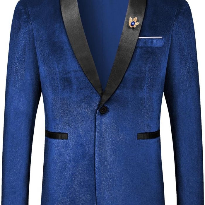 Plus Size Velvet One Button MAGE MALE Men's Slim Fit Suit Blazer Shawl Lapel Dinner Prom Wedding Tuxedo Jacket