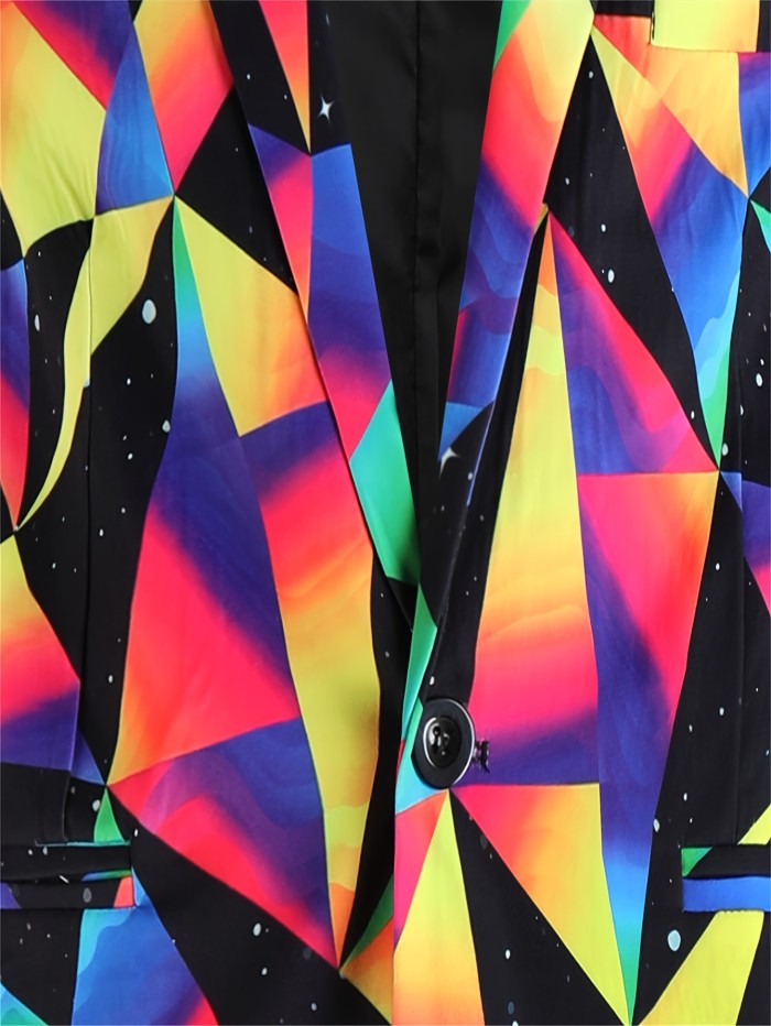 3D Geometric Blazer Jacket - Vibrant Digital Print, Slim Fit, Casual Party Suit Coat for Men - Perfect for Fashionable Evening Occasions