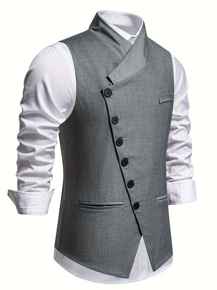 Men's Chic V-Neck Slant Single Breasted Waistcoat - Formal Dress Vest for Wedding Party, Performance, and Special Occasions - Stylish, Versatile, and Comfortable Design with Adjustable Back and Classic V-Neckline