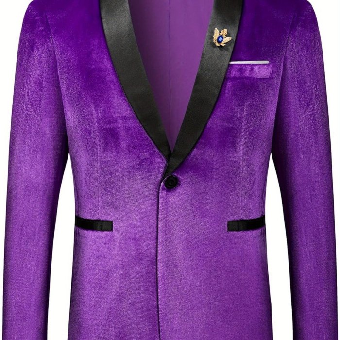 Plus Size Velvet One Button MAGE MALE Men's Slim Fit Suit Blazer Shawl Lapel Dinner Prom Wedding Tuxedo Jacket