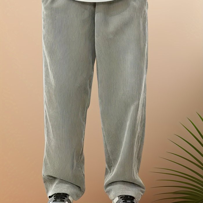Men's Corduroy Joggers - Casual Drawstring Sweatpants with Pockets, Loose Fit for Spring\u002FFall
