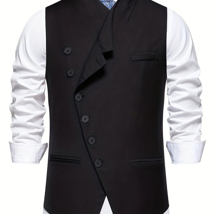 Men's Chic V-Neck Slant Single Breasted Waistcoat - Formal Dress Vest for Wedding Party, Performance, and Special Occasions - Stylish, Versatile, and Comfortable Design with Adjustable Back and Classic V-Neckline