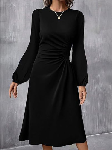 Autumn Women's Long Sleeved Pleated Dress, Elegant A-line Party Wedding Dress