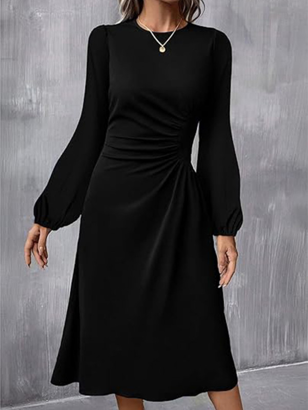 Autumn Women's Long Sleeved Pleated Dress, Elegant A-line Party Wedding Dress