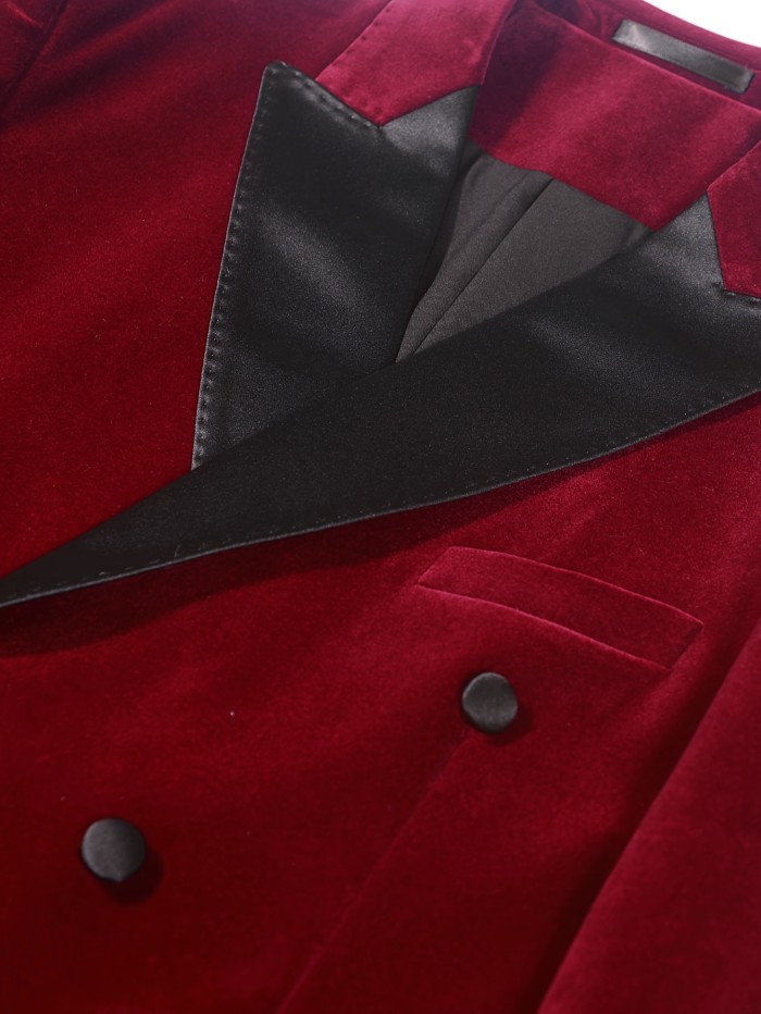 Luxurious Velvet Double Breasted Blazer - Exquisite Business Casual High-Quality Red Suit Jacket with Elegant Style, Soft Touch, and Classic Fit for Men - Perfect for Formal Events, Weddings, and Job Interviews