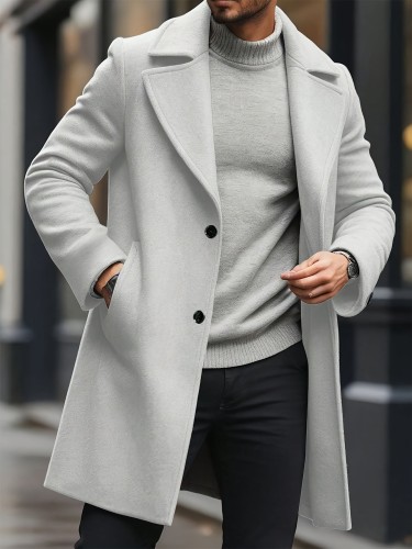 Men's Casual Fashion Jacket - Polyester, Machine Washable, Solid Color with Lapel Collar for Winter