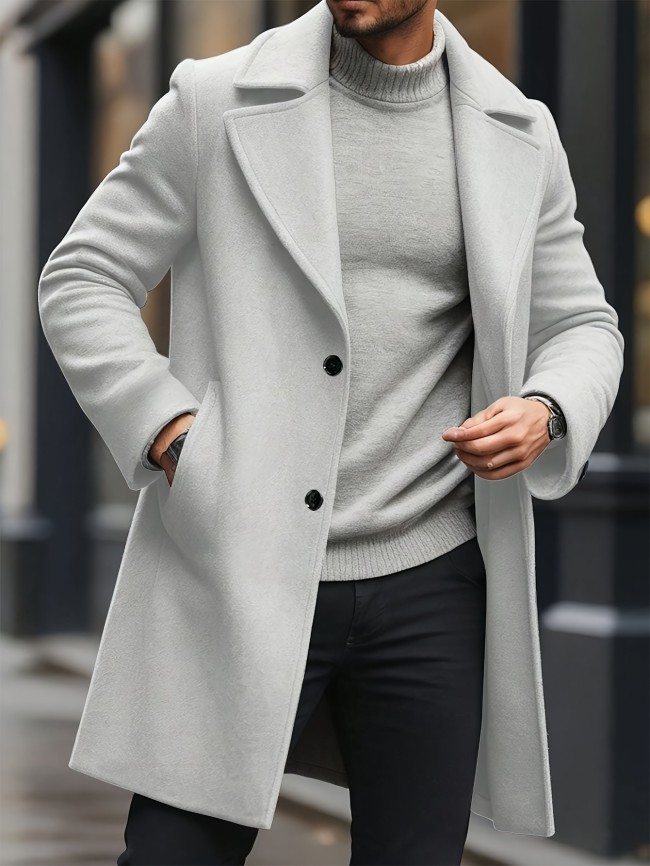 Men's Casual Fashion Jacket - Polyester, Machine Washable, Solid Color with Lapel Collar for Winter