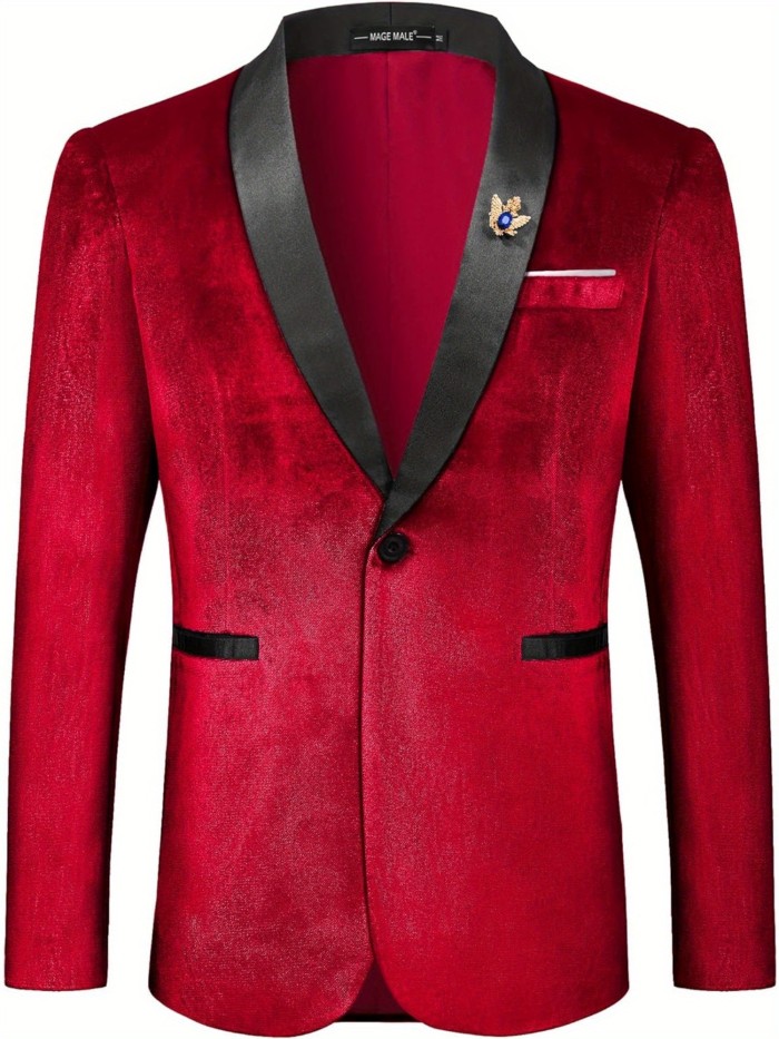 Plus Size Velvet One Button MAGE MALE Men's Slim Fit Suit Blazer Shawl Lapel Dinner Prom Wedding Tuxedo Jacket
