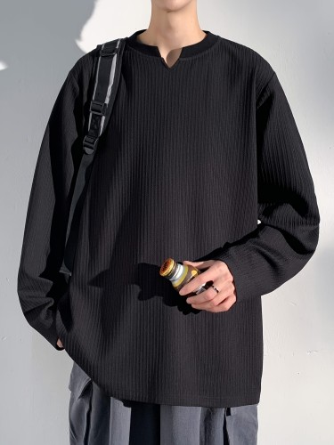 Men's Casual Long Sleeve T-Shirt With Slim Fit, Crew Neck, Breathable Polyester And Elastane Blend, Machine Washable