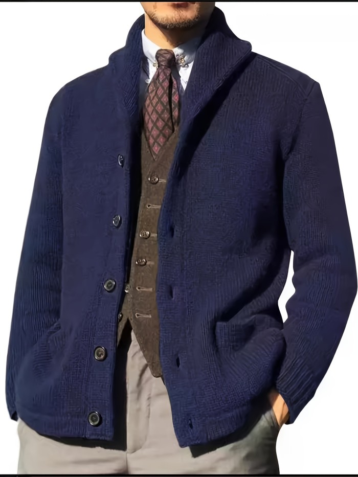 Men's Winter Knit Sweater Cardigan, Casual Oversized Color Block Pullover, Long Sleeve, Round Neck, Button Front, Nylon Lining, Outdoor & Evening Wear, Spring\u002FAutumn Fashion