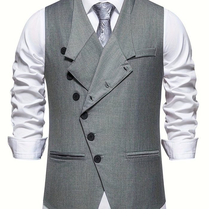 Men's Chic V-Neck Slant Single Breasted Waistcoat - Formal Dress Vest for Wedding Party, Performance, and Special Occasions - Stylish, Versatile, and Comfortable Design with Adjustable Back and Classic V-Neckline