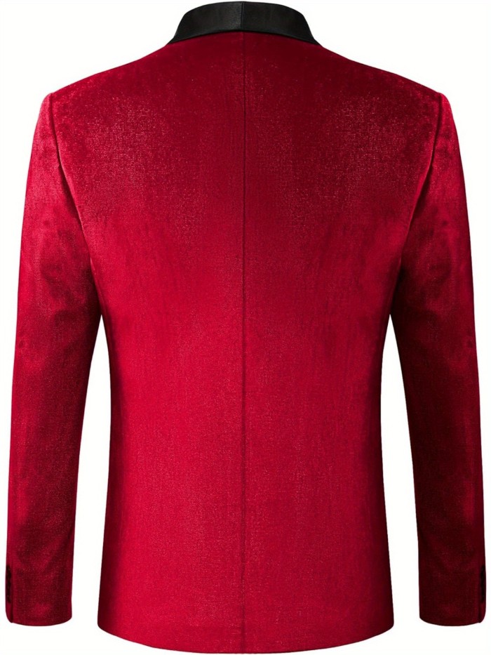 Plus Size Velvet One Button MAGE MALE Men's Slim Fit Suit Blazer Shawl Lapel Dinner Prom Wedding Tuxedo Jacket