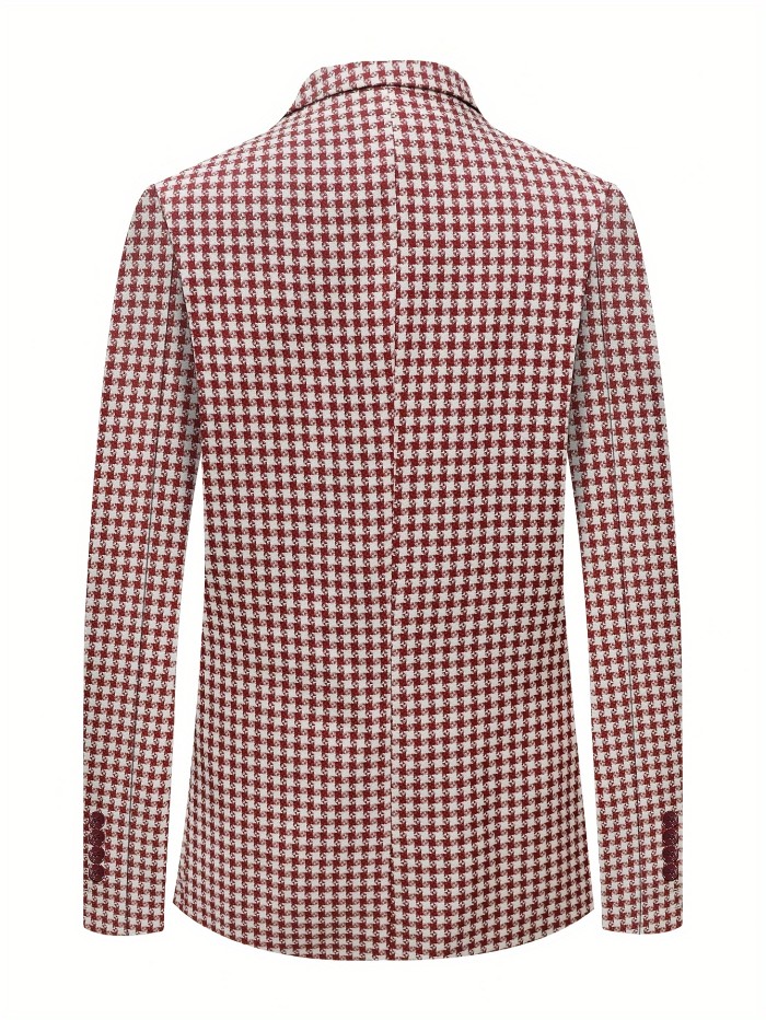 Vintage Style Men'S Houndstooth Pattern Suit Jacket, Polyester Non-Stretch Fabric, Regular Fit, with Notched Lapel, Front Split Detail, for Formal Occasions, Fall\u002FWinter Collection
