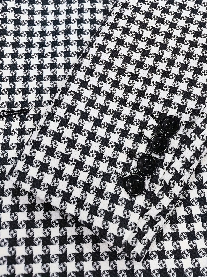 Vintage Style Men'S Houndstooth Pattern Suit Jacket, Polyester Non-Stretch Fabric, Regular Fit, with Notched Lapel, Front Split Detail, for Formal Occasions, Fall\u002FWinter Collection