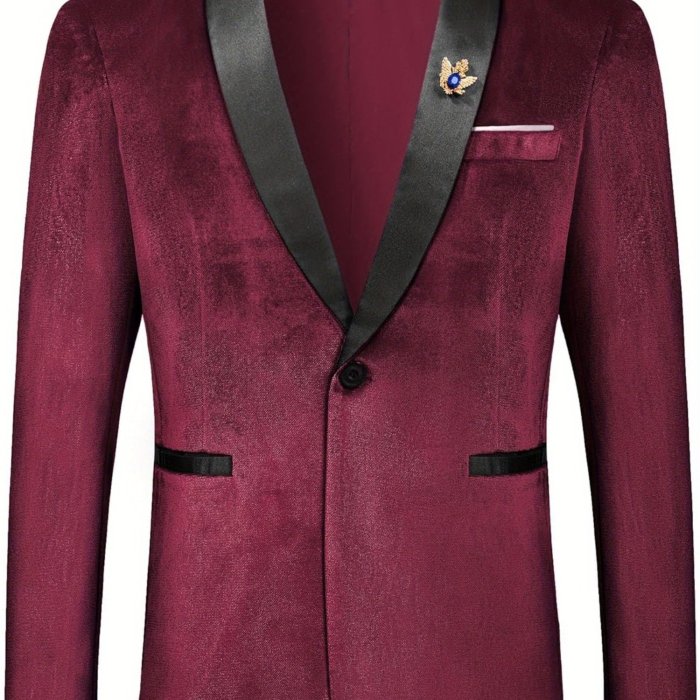 Plus Size Velvet One Button MAGE MALE Men's Slim Fit Suit Blazer Shawl Lapel Dinner Prom Wedding Tuxedo Jacket