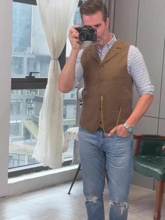 Rich Solid Color Mens Classic Tweed Suit Vest - Timeless Design, Comfortable Fit - Elegant Waistcoat for Tuxedo Outfits, Durable & Fashion-Forward