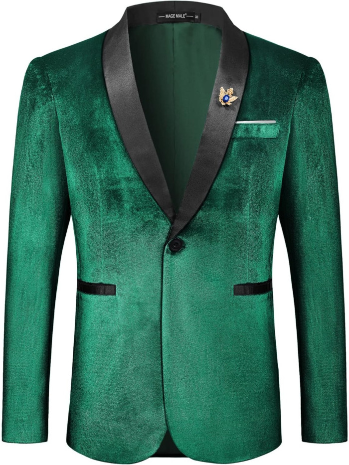 Plus Size Velvet One Button MAGE MALE Men's Slim Fit Suit Blazer Shawl Lapel Dinner Prom Wedding Tuxedo Jacket