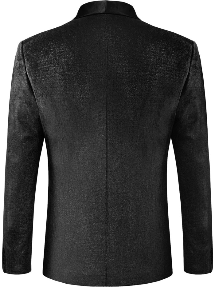 Plus Size Velvet One Button MAGE MALE Men's Slim Fit Suit Blazer Shawl Lapel Dinner Prom Wedding Tuxedo Jacket