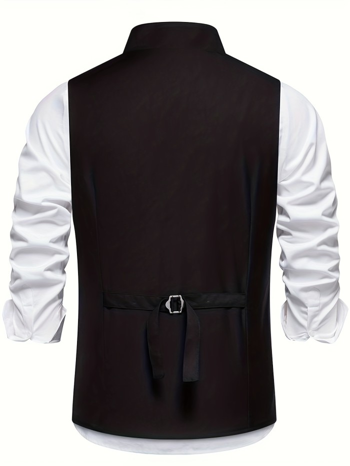 Men's Chic V-Neck Slant Single Breasted Waistcoat - Formal Dress Vest for Wedding Party, Performance, and Special Occasions - Stylish, Versatile, and Comfortable Design with Adjustable Back and Classic V-Neckline