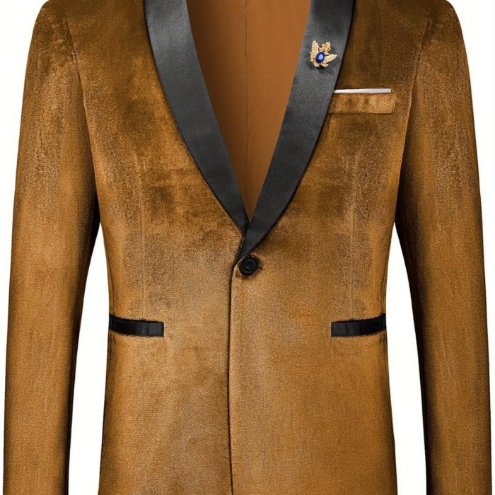Plus Size Velvet One Button MAGE MALE Men's Slim Fit Suit Blazer Shawl Lapel Dinner Prom Wedding Tuxedo Jacket