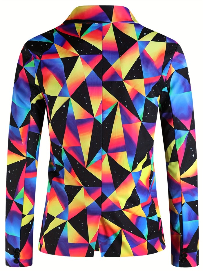 3D Geometric Blazer Jacket - Vibrant Digital Print, Slim Fit, Casual Party Suit Coat for Men - Perfect for Fashionable Evening Occasions
