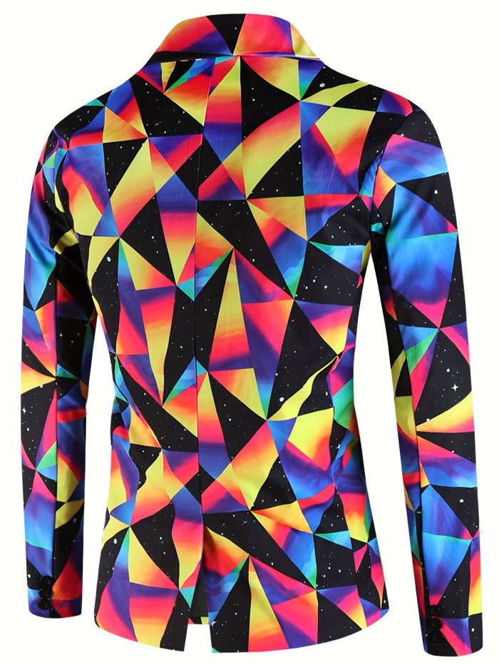 3D Geometric Blazer Jacket - Vibrant Digital Print, Slim Fit, Casual Party Suit Coat for Men - Perfect for Fashionable Evening Occasions
