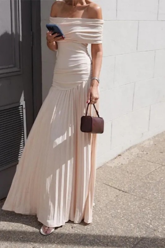 Fashion One-shoulder Elegant Sexy Solid Color Pleated Tube Party Dress