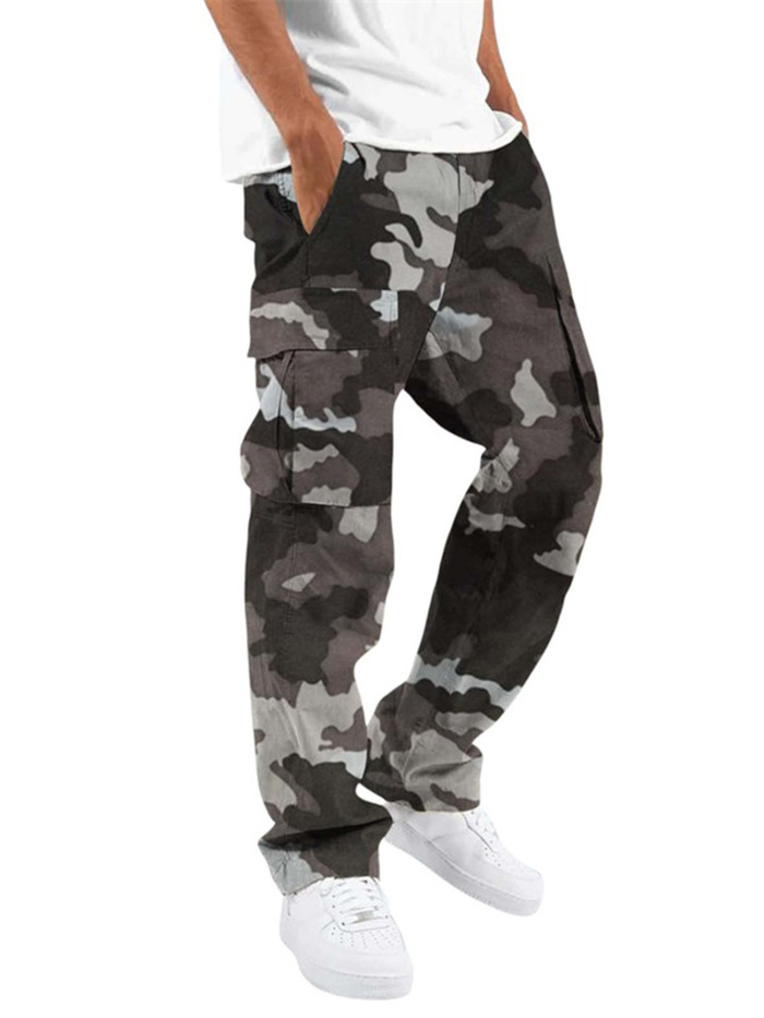 Men's Camo Print Drawstring Cargo Pants - Casual Cotton-Linen Blend Joggers with Pockets, Non-Stretch, Machine Washable, Perfect for All Seasons