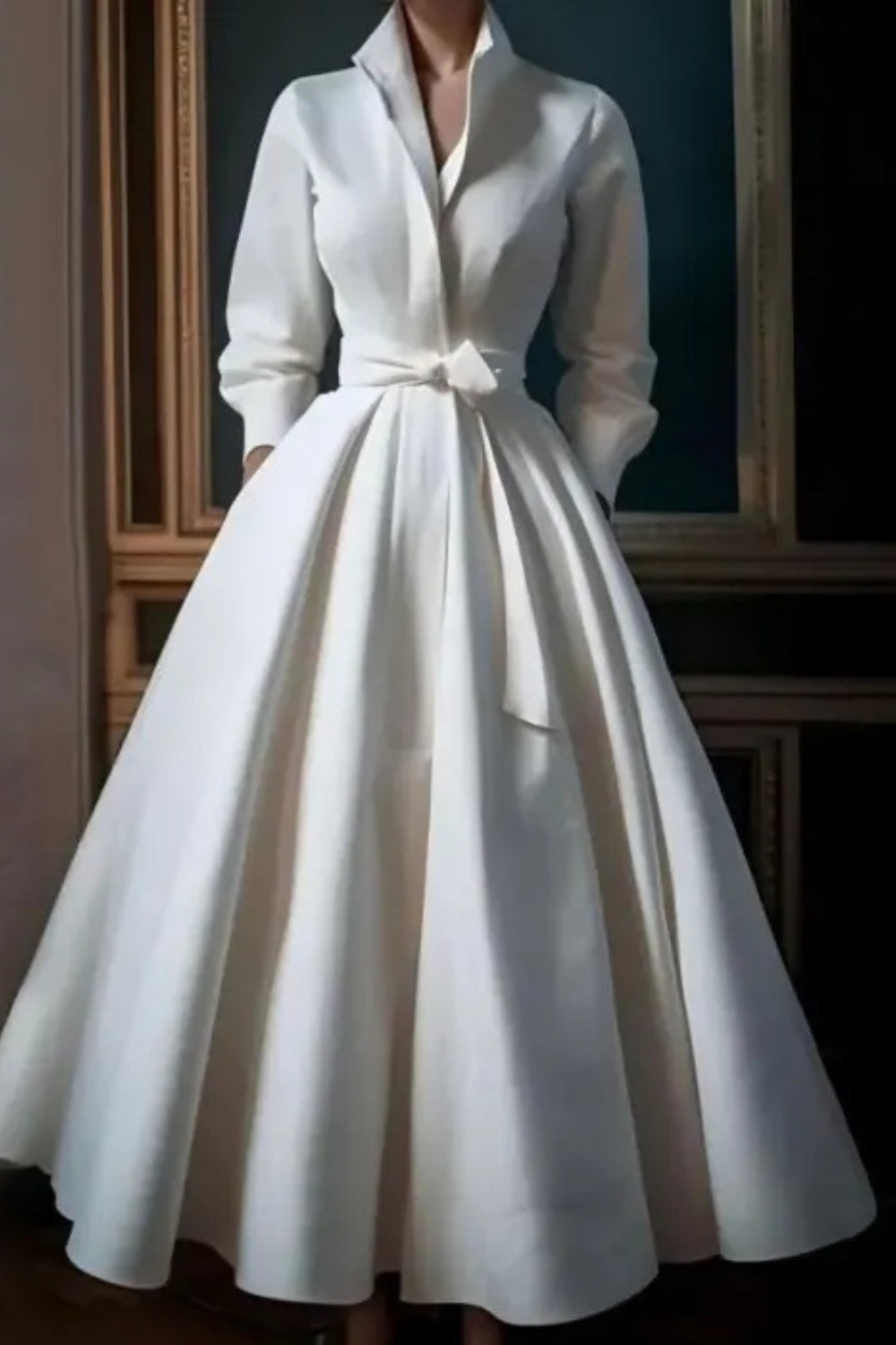 Party Evening Vintage Elegant Maxi Dress Spring Autumn Stand Collar Long Sleeve Long Shirt Dress