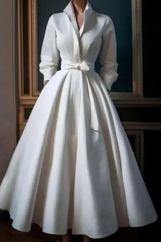 Women's Fashion Retro Stand Collar Elegant V Neck Party Evening Maxi Dresses