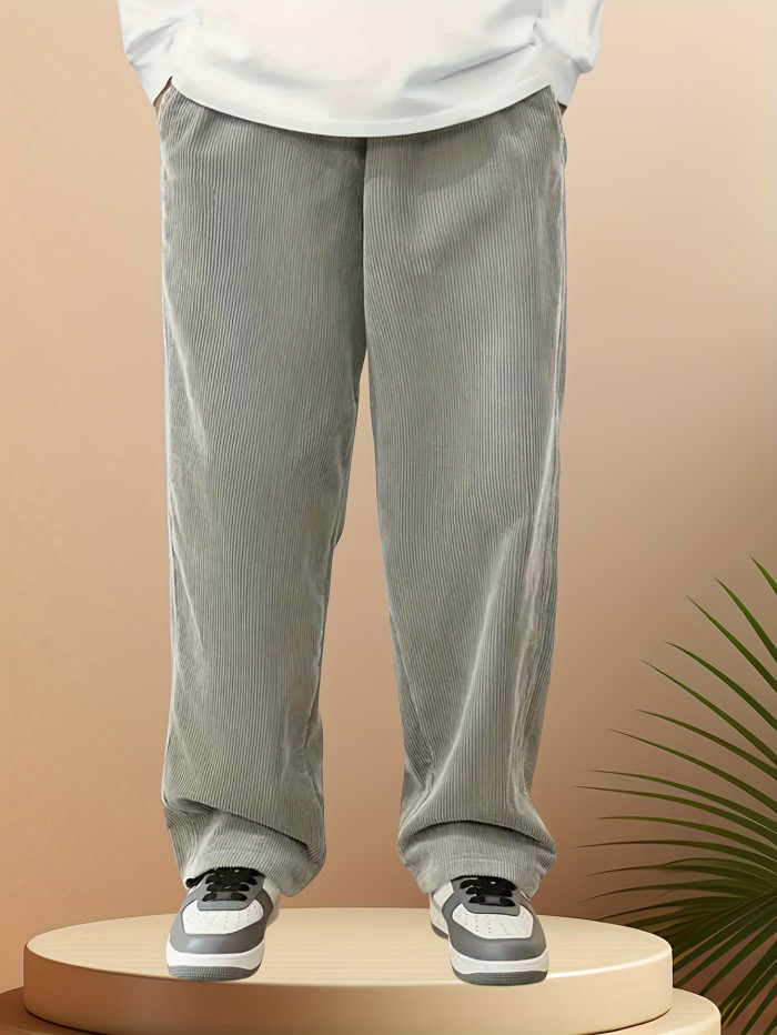 Men's Corduroy Joggers - Casual Drawstring Sweatpants with Pockets, Loose Fit for Spring\u002FFall