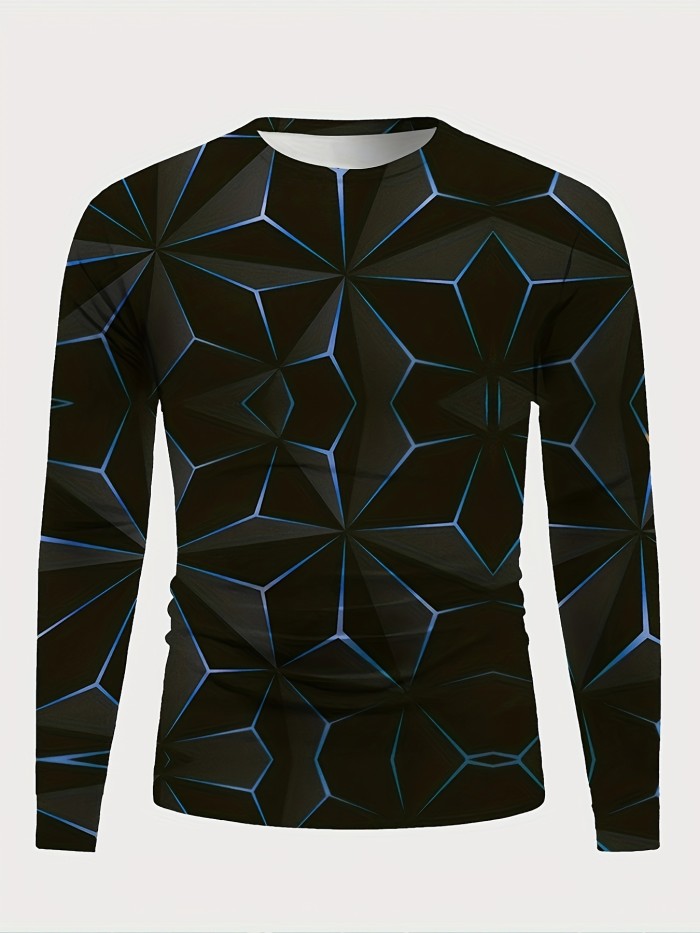 Versatile 3D Geometric Print Men's Casual T-Shirt - Comfortable, Durable & Easy-Care for All-Season Wear