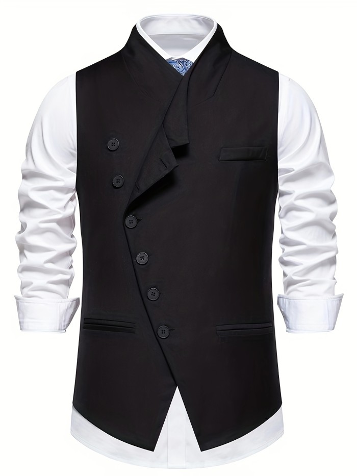 Men's Chic V-Neck Slant Single Breasted Waistcoat - Formal Dress Vest for Wedding Party, Performance, and Special Occasions - Stylish, Versatile, and Comfortable Design with Adjustable Back and Classic V-Neckline