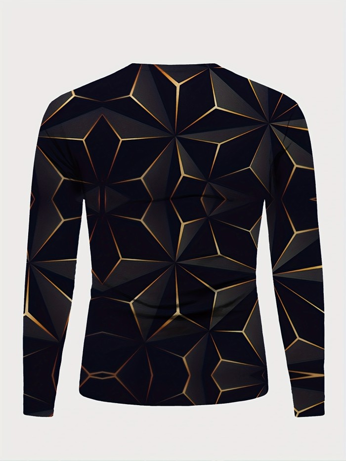 Versatile 3D Geometric Print Men's Casual T-Shirt - Comfortable, Durable & Easy-Care for All-Season Wear