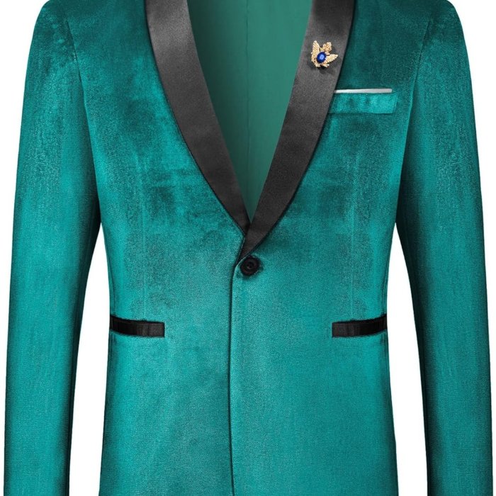 Plus Size Velvet One Button MAGE MALE Men's Slim Fit Suit Blazer Shawl Lapel Dinner Prom Wedding Tuxedo Jacket