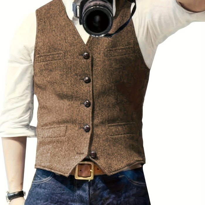 Stylish Men's Solid Color Formal Suit Vest - Vests for Party, Wedding, Prom, and Special Occasions - Adjustable Waistcoat with Classic Design and Comfortable Fit