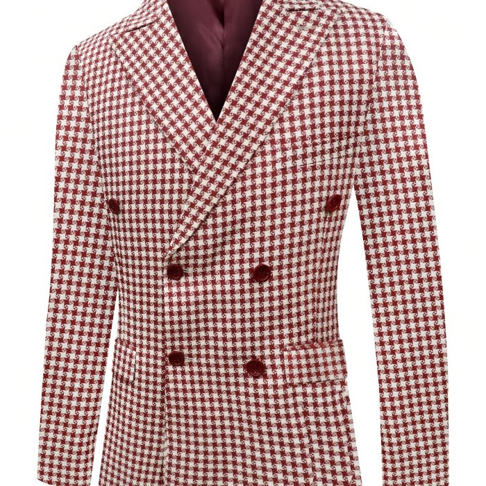 Vintage Style Men'S Houndstooth Pattern Suit Jacket, Polyester Non-Stretch Fabric, Regular Fit, with Notched Lapel, Front Split Detail, for Formal Occasions, Fall\u002FWinter Collection