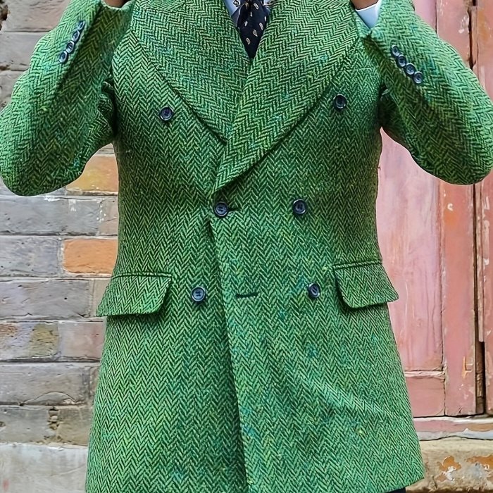 Men's Double Breasted Solid Blazer Suit Jacket - Stylish Casual Wear for Spring and Fall Business Banquets, Parties, and Formal Events with Classic Lapel Design