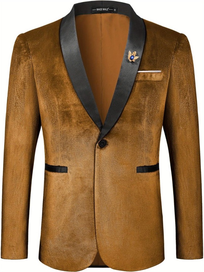 Plus Size Velvet One Button MAGE MALE Men's Slim Fit Suit Blazer Shawl Lapel Dinner Prom Wedding Tuxedo Jacket