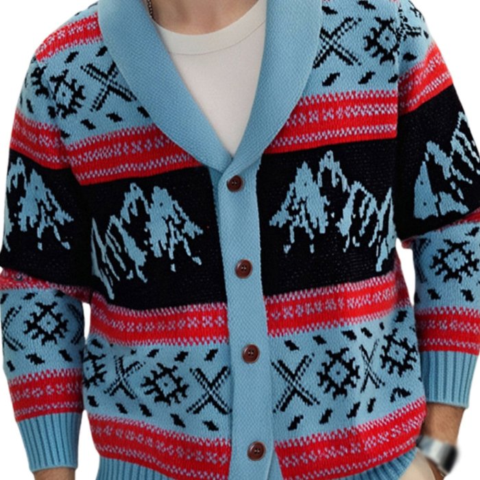 Men's Color Block Cardigan - Casual Long Sleeve Knit Sweater with Button Closure, Perfect for Fall\u002FWinter