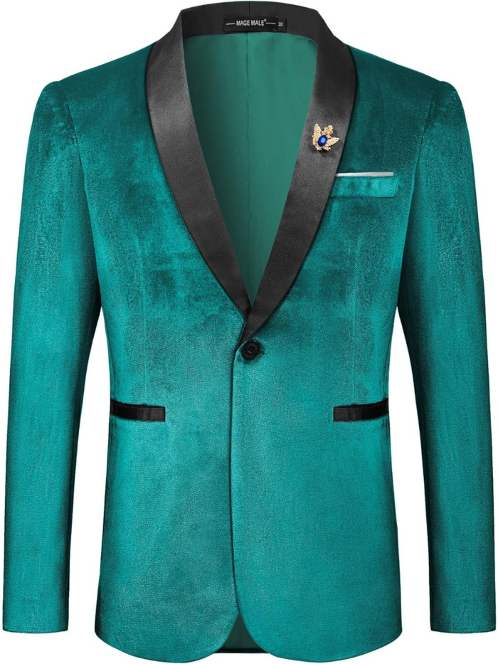 Plus Size Velvet One Button MAGE MALE Men's Slim Fit Suit Blazer Shawl Lapel Dinner Prom Wedding Tuxedo Jacket