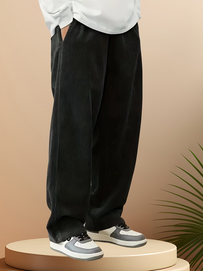 Men's Corduroy Joggers - Casual Drawstring Sweatpants with Pockets, Loose Fit for Spring\u002FFall