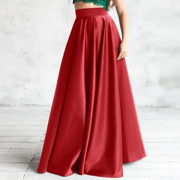 Fashion Women's High Waist Satin Casual Loose A-Line Maxi Skirt
