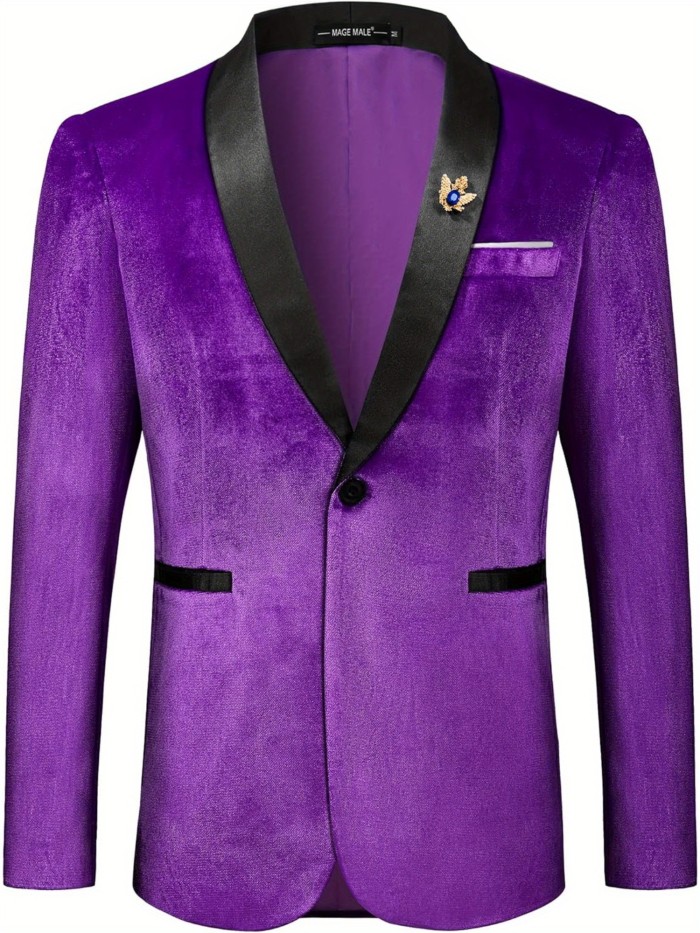 Plus Size Velvet One Button MAGE MALE Men's Slim Fit Suit Blazer Shawl Lapel Dinner Prom Wedding Tuxedo Jacket
