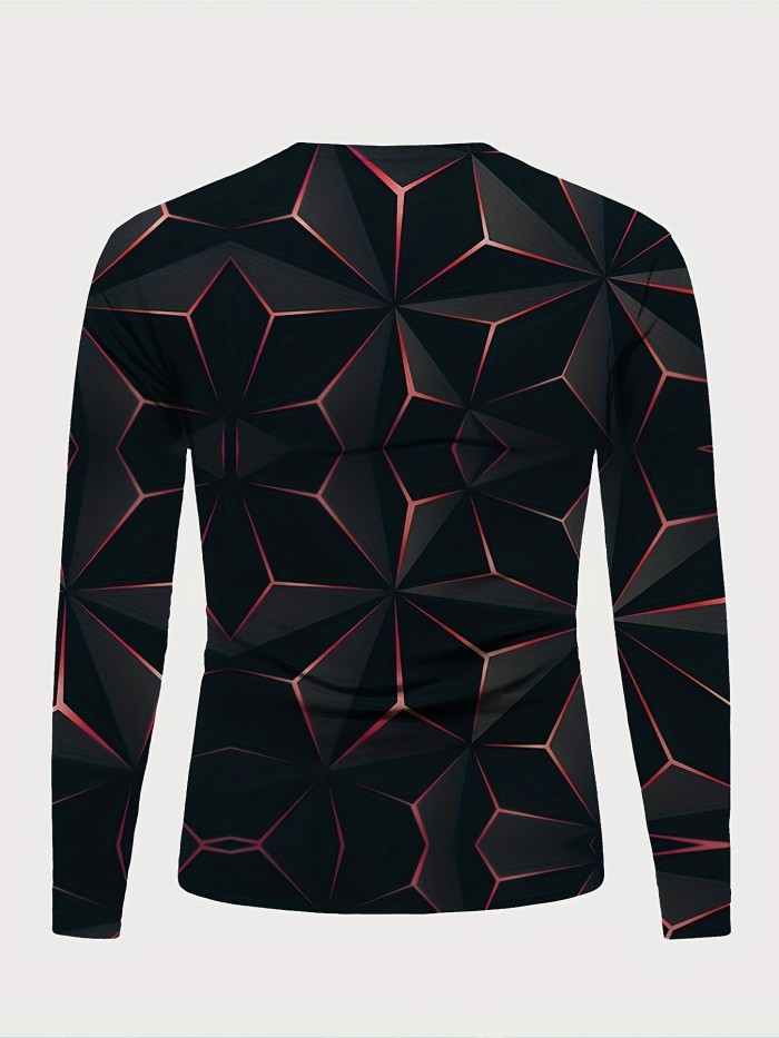 Versatile 3D Geometric Print Men's Casual T-Shirt - Comfortable, Durable & Easy-Care for All-Season Wear